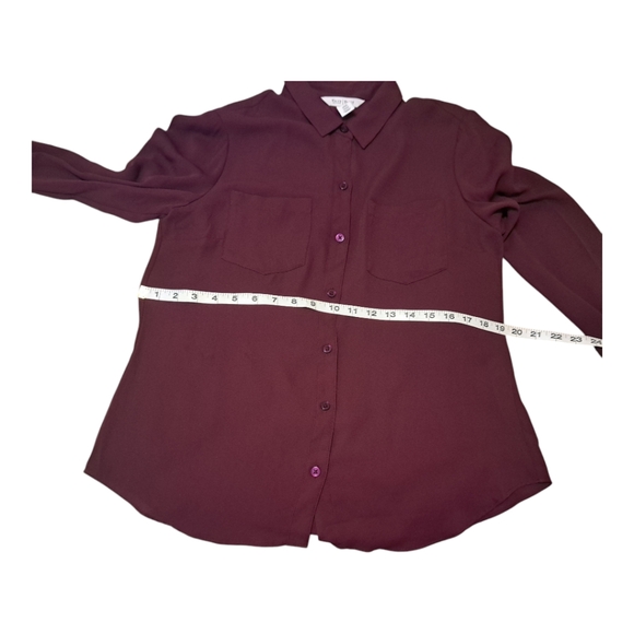 WHBM Women Top #570248767 Button Down Size 8 Poplin Long Sleeve Maroon Pockets - Picture 10 of 14